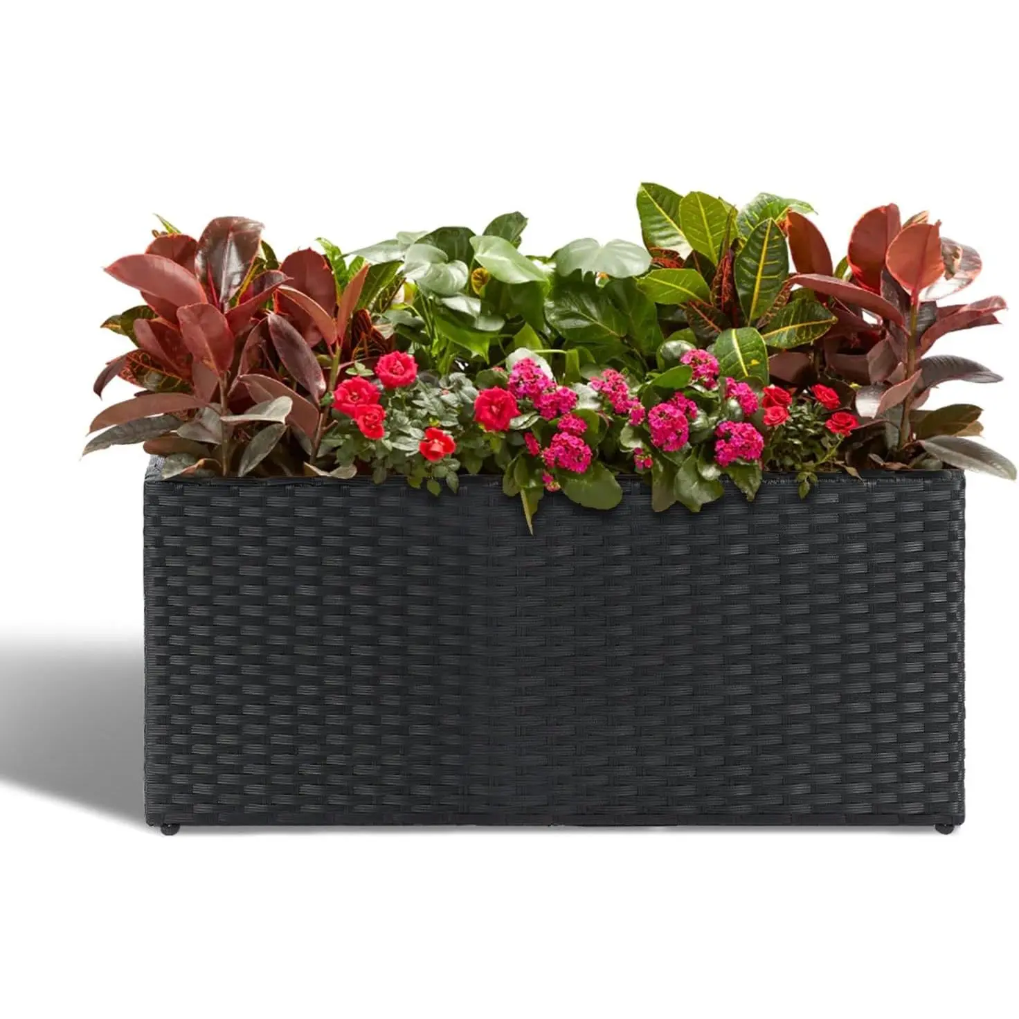 Large Rectangular Block Planter Box Handmade Wicker Tall Planters for Outdoor  with Removable Liners Modern Planter for Indoor Outdoor Patio Deck - Black, 30''x12''x16''
