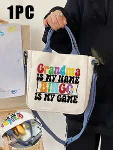 Colorful Grandma Bingo Bag with Adjustable Detachable Straps, Soft Polyester Material, Base, Fun Design for Daily Use and Travel, Casual Trendy Bag