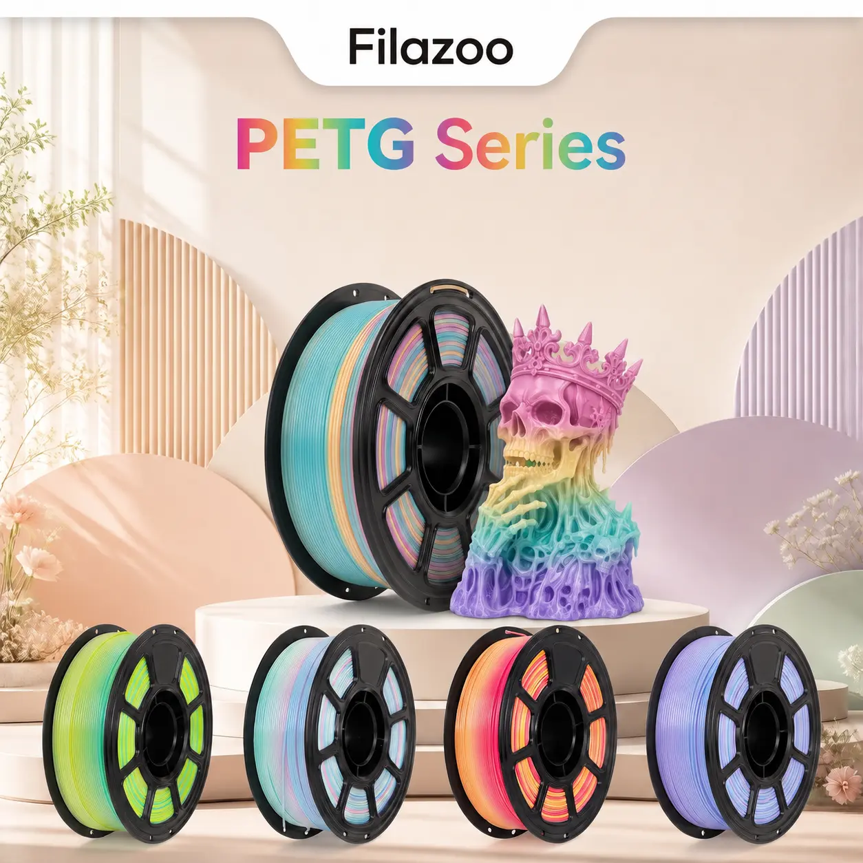 FILAZOO Gradient Rainbow PETG Filament 1.75mm 1KG Spool | Multicolor Color-Shift & Classic Solid Colors | High Speed Tangle-Free | Compatible with Bambu Lab X1/P1S/A1, Creality Ender 3, FDM 3D Printers Premium Bundle