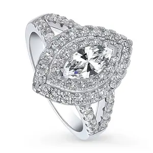 BERRICLE Sterling Silver Halo Engagement Promise Rings Statement Split Shank Ring for Her, Marquise Cut Cubic Zirconia CZ