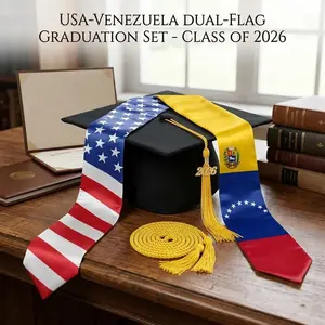 Graduation Stole Class of 2026 with Cap Tassel and Honor Cord - Mixed Flag Graduation Sash for Graduation Day 72 Inch Long Academic Regalia for High School College University Ceremony Commencement Accessories1