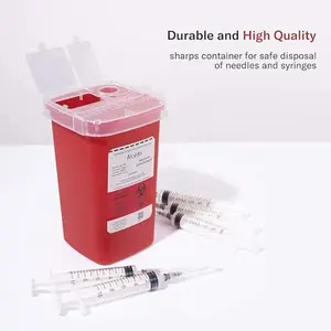 Alcedo Sharps Container for Home Use 1 Quart (1-Pack) | Biohazard Needle and Syringe Disposal | Small Portable Container for Travel and Professional Use