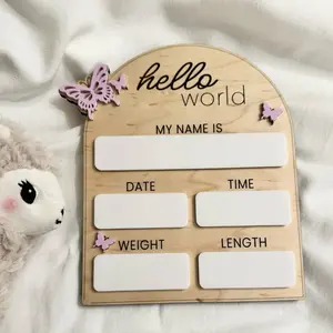 Butterfly Kisses Milestone Markers with "hello world" Design, Name, Date, Time, Weight, Length, and Butterfly theme.