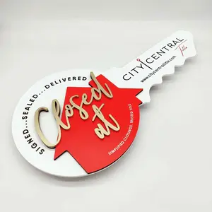 Round Shaped "Closed at" White Key Sign with red House