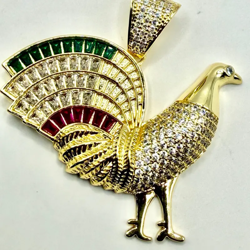 Roster Pendant yellow gold filled men’s charm multicolor stones oro laminado gallo