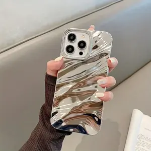Unique 3D Design Silver plating Pleated Water Ripple, TPU Phone Case Perfect Fit For iPhone 15 Pro Max/14//13/12/11/X/XR/XSMax