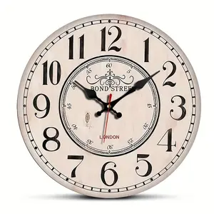 French Vintage Wooden Round Wall Clock - Silent Non-Ticking Modern French Style Number Display, Large Easy-to-Read Numbers for home Office Decor, Quiet Mechanism for Bedrooms & Gifts (Wooden Circle Clock)