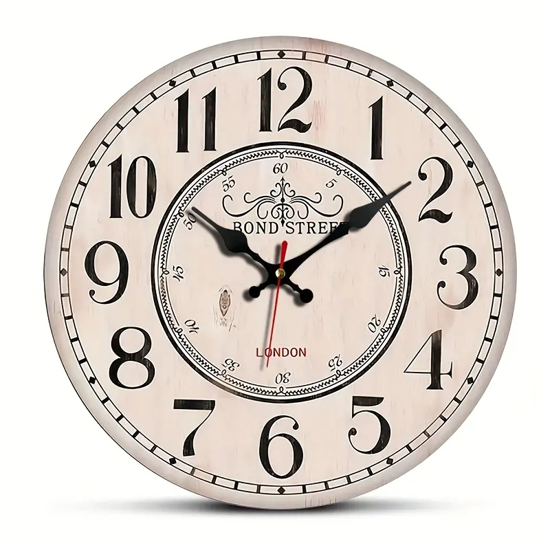 French Vintage Wooden Round Wall Clock - Silent Non-Ticking Modern French Style Number Display, Large Easy-to-Read Numbers for home Office Decor, Quiet Mechanism for Bedrooms & Gifts (Wooden Circle Clock)