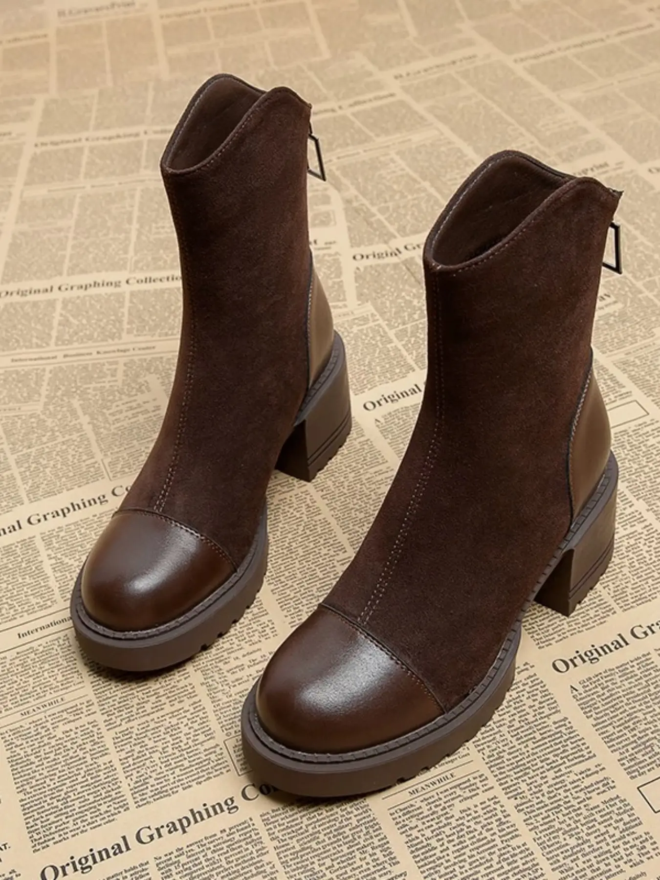 Women's Thick Sole Platform Short Boots, Western Fashion Boots, Rodeo Western Boots, Side Zipper Boot, Fall Winter Trendy Horse Boot Chunky Heel, Versatile, Stylish and Comfortable, Footwear, Western Style Boots, PU Leather Boots, Cowgirl Booties