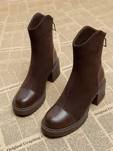 Women's Thick Sole Platform Short Boots, Fall Winter Trendy Horse Boot Chunky Heel, Versatile, Stylish and Comfortable, Footwear