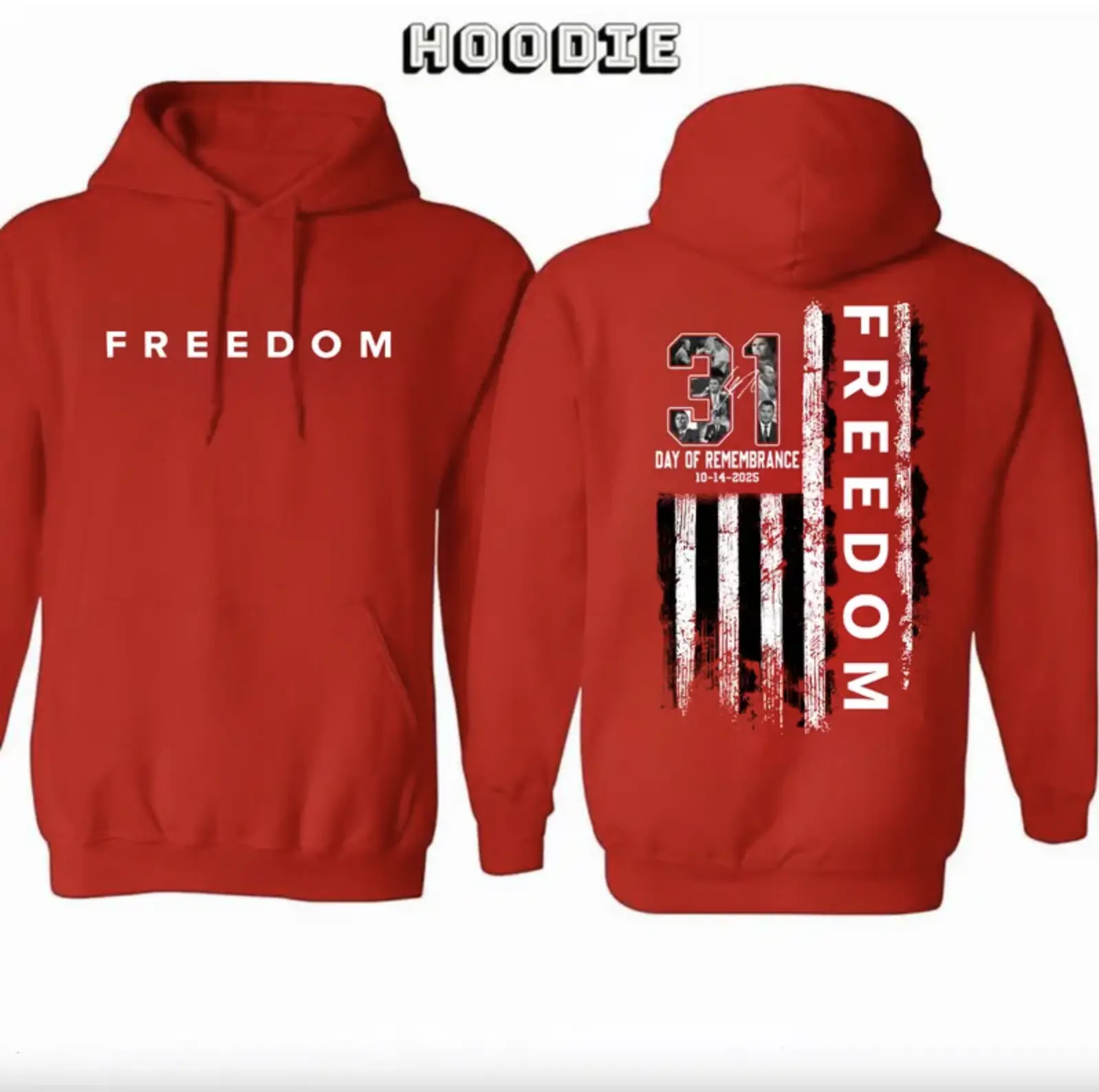 Freedom 14th October Wear Red Hoodie, Remembrance Day Shirt, 31 Years Day of Remembrance Tee, America Flag 2 Sided TShirt, Tribute CJK Men Women Casual Cotton Tee, Graphic True American Patriot Top