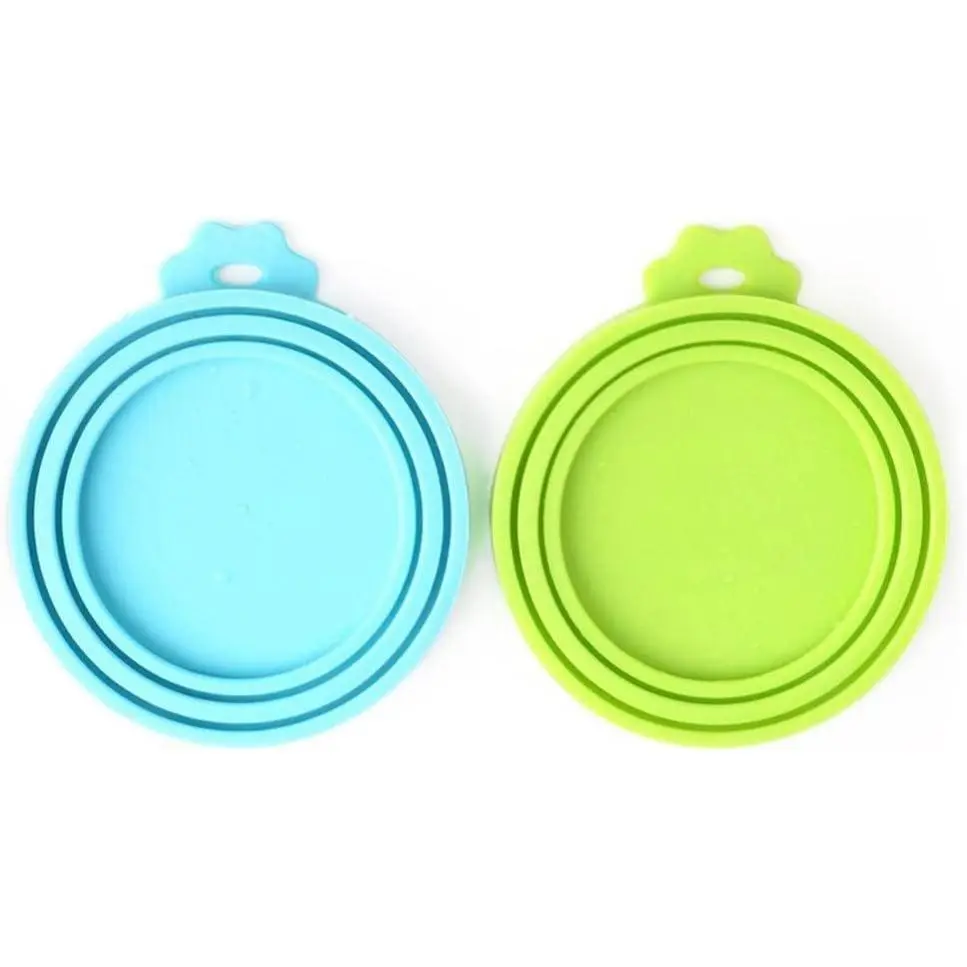 Pet Food Can Cover Silicone Can Lids for Dog and Cat Food(Universal Size,One fit 3 Standard Size Food Cans),Blue and Green
