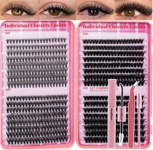 Lash Clusters Kit for beginners Eyelash Clusters Kit Lashes Clusters Kit Cluster Pestañas Postizas Naturales with Lash Bond&Seal,Lash Tweezers,Mascara Brush(640pcs 20D+40D+60D+80D Kit,9-16mm)