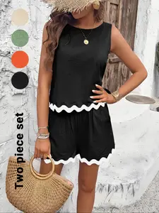 Women's Tank Top & Shorts Two-Piece Set, Casual Sleeveless Top & Shorts for Summer, Ladies Clothes for Daily Wear
