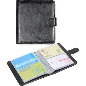 Business Card Book Organizer,  PU Leather Wallet Name Credit ID Card Holder Case with  Shut for 64 Business Cards (Build in 64 Card Slot & 14 Small Cells for Memory Cards)