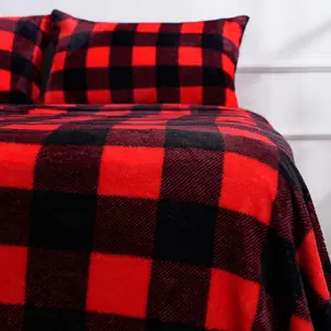 Red and Black Christmas Sheets Set - Fleece Checkered Bed Sheet Set Twin Size--Soft Sheets with Deep Pockets,No Pilling,Cozy Warmth for All Season 3 Piece Set