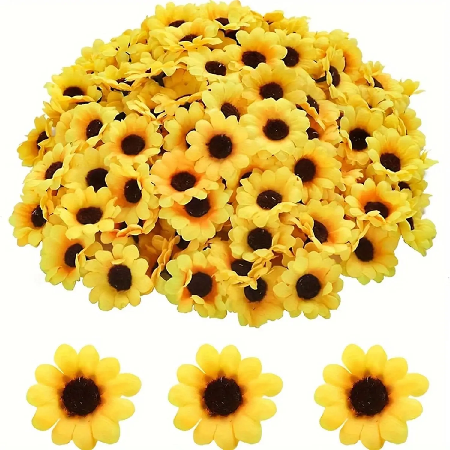 Summer Gift  100 Pcs Sunflowers Artificial Flower Heads, Yellow Mini Fake Sunflowers Decorative Fabric Flowers Craft Floral Embellishments Silk Sun Flower Head Decorations DIY Wedding Floral Home Decor