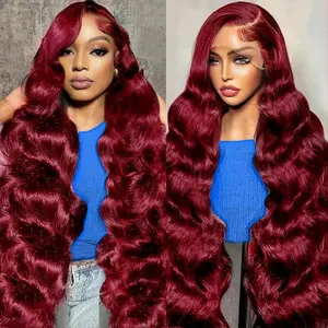 Bling Hair 99J Burgundy Body Wave Wigs 13x6 Lace Frontal Wig  180 Density 13x4 Lace Front Human Hair 30 32 Inch Wine Red For Women