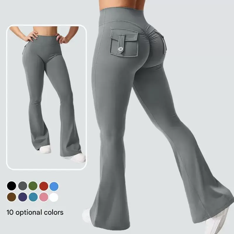 Women's Flare Leggings, High Waisted Yoga Pants with Pockets and Tummy Control, Stretch Compression Fitness Pants for Gym Athleisure