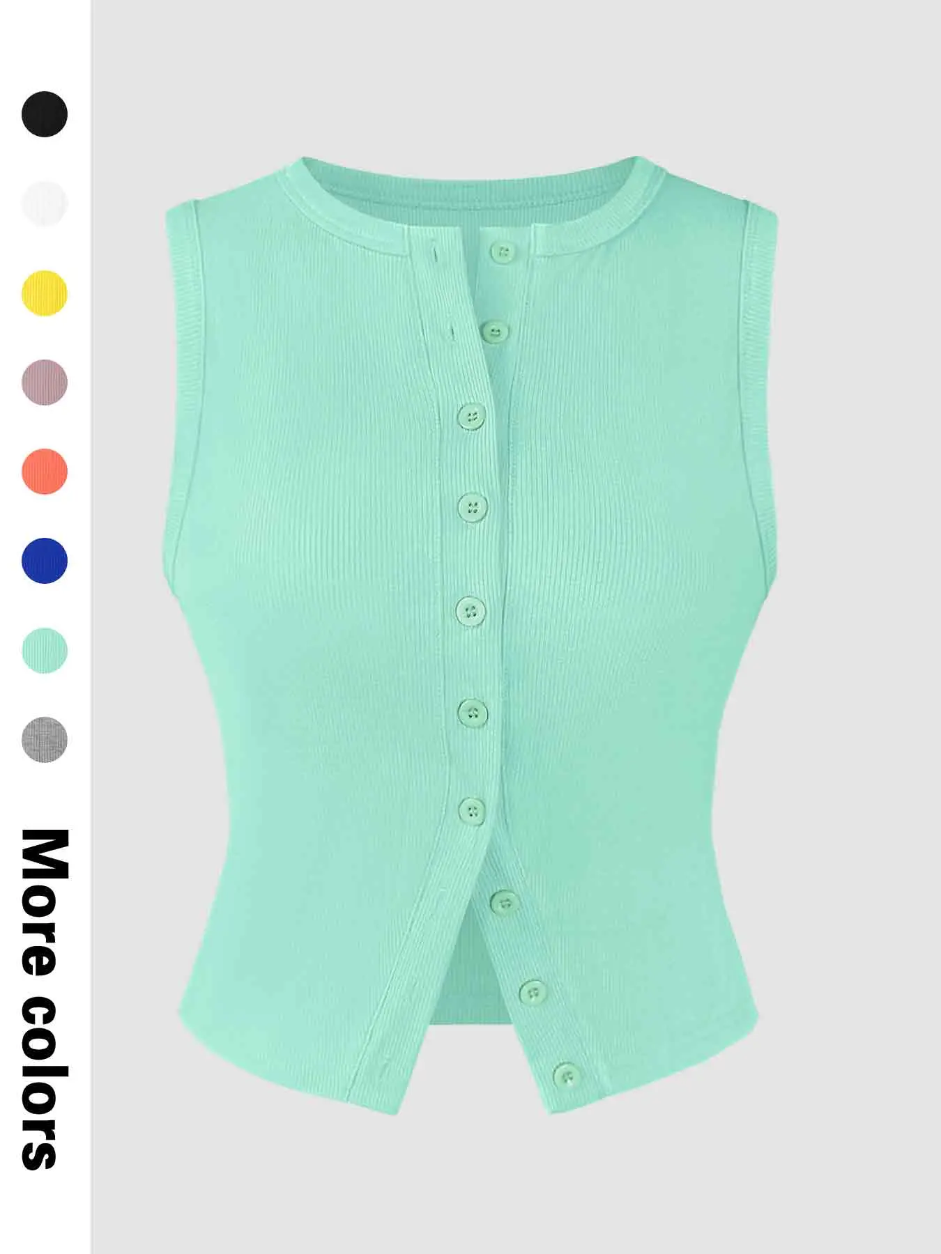 Women's Solid Button Closure Ribbed Tank Top, Casual Sleeveless Vest for Daily Wear, Ladies Clothes for All Seasons