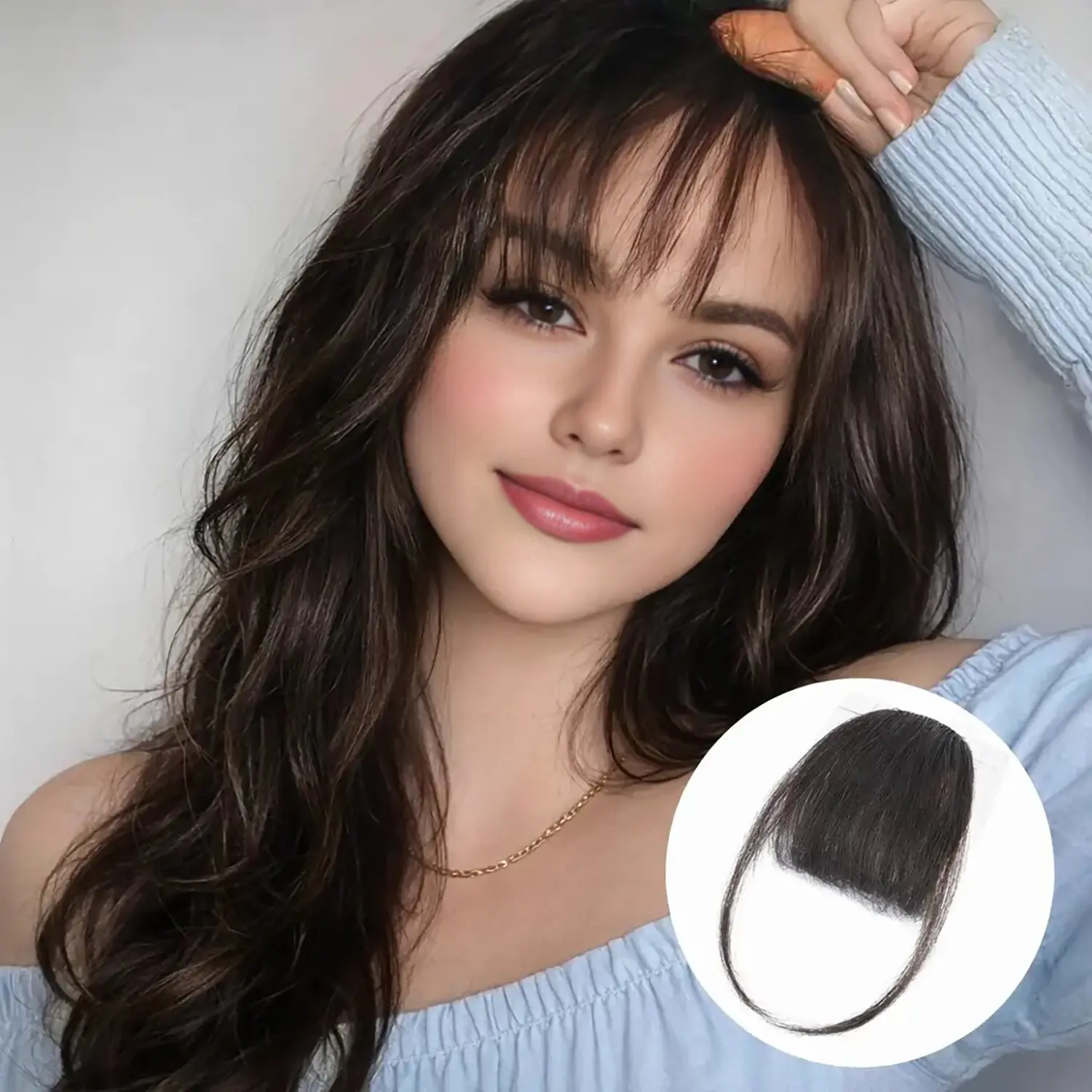 ALICOCO Real Human Hair Clip in Bangs - Natural Black Clip in Human Hair Bangs for Women - Natural Black Thick Bangs Extensions Fringe with Temples Real Hair Bangs Hairpieces topper thinning secure hairtoppers