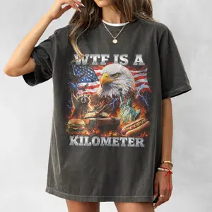 WTF Is A Kilometer Shirt Funny Patriotic USA Eagle Graphic Tee, Vintage American Meme T-Shirt, 4th Of July Retro Unisex Independence Day Giftsthetic Patriotic Comfort Colors, Cute Summer Fashion, Vintage American