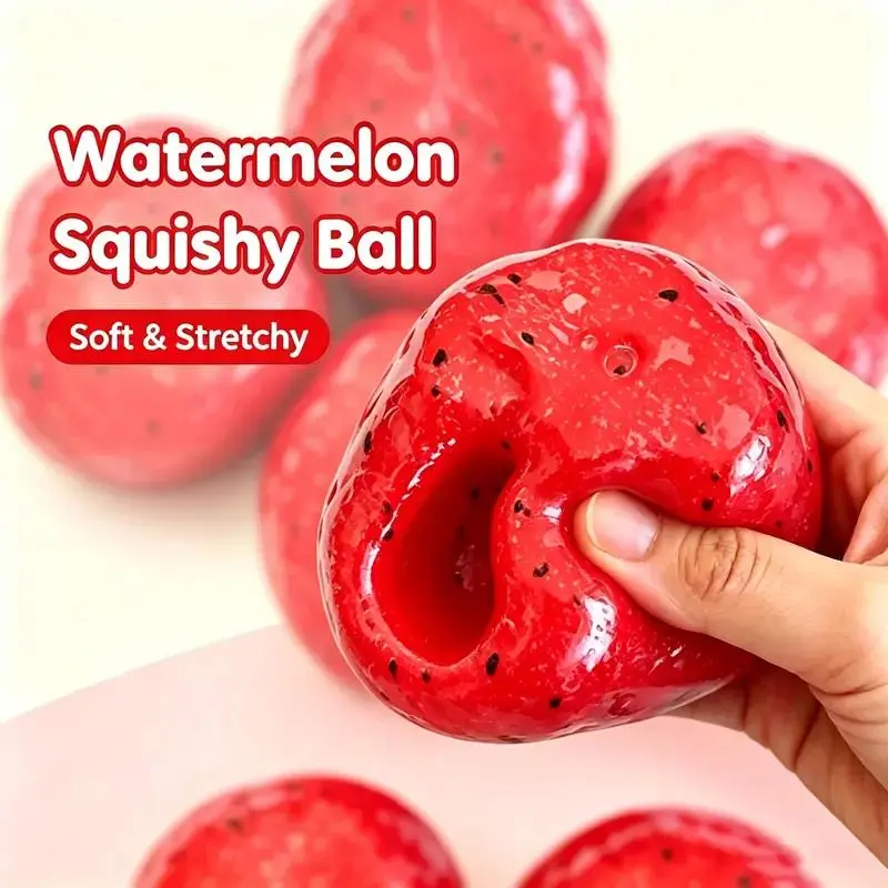 Watermelon Ice Slush Squishy Ball, Soft Stretchy Non Rebound Sensory Fidget Squeeze Toy, Stress Relief Hand Squeeze Desk Ornament Decor