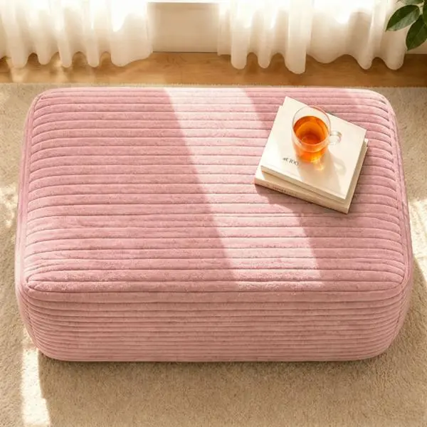Ottoman, Plush Corduroy Foot Stools Cloud Ottoman Boneless Footstools for Living Room Bedroom, No Assembly Require, Pink