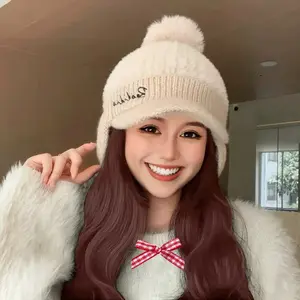 Thick Winter Hat, Women's Knitted Beanie Caps  with Warm Ear Flap,Windproof 3-in-1 Baseball Cap in Outdoor Activity Style Fashionable