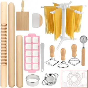 15 Pcs Homemade Pasta Making Tools Set, Pasta Making Kit Includes Ravioli Maker Mold, Gnocchi Board, Pasta Drying Rack, Red Pastry Mat and Rolling Pin for Beginners & Home Chefs