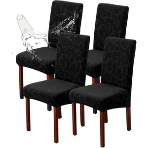 Waterproof Dining Room Chair Covers Stretch Parsons Chair Slipcovers for Dining Room Chair Protector Cover, Removable, Washable (4, Flower Pattern-Black)