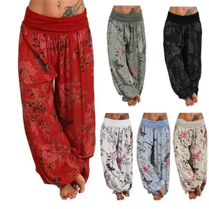 Women's Loose Casual Harem Pants Floral Print Holiday Yoga Pants Fitted Long Pants Women's Clothing-H