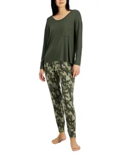 Alfani Women's Long-Sleeve Jersey Sleep Top, Green