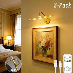 Golden LED Display Light with Adjustable Lamp Body, Oil-Polished Metal Construction, 3 Color Temperatures, USB Charging, Battery-Operated, Remote Control, Home Decor Lighting, Indoor Decorative Light, Suitable for Bathroom Mirrors, Picture Frames