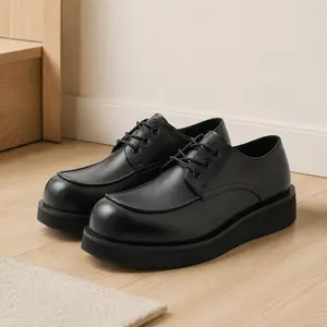 Platform Derby Shoes for Short Men 7CM Invisible Height Increase Chunky Sole British Style Big Head Business Casual Leather Shoes Thick Sole Comfortable Work Office Daily Wear Couple Unisex Trendy 2026