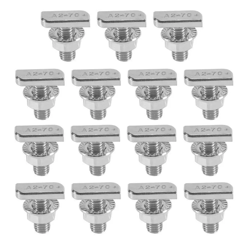 15 pcs T slot bolt replacements, M8 x 20 screws, A2-70 rail track screws and nuts with 15 flange nuts
