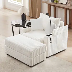 41.7" Modern Style Single Sofa Sofa Couch with Storage Space, A Movable Ottoman, Two Universal Serial Bus Ports, Two Cup Holders, A Phone Holder for Living Room