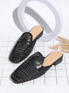 Women's Mules 2026 New Summer Fall Square Toe Retro Casual Breathable Mesh Slip-On Shoes, Comfortable Soft Sole Walking Sandals, Square Toe Footwear