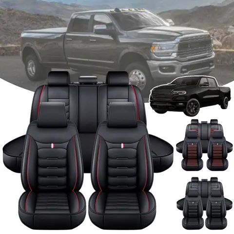 For Dodge Ram 1500 2500 3500 2009-2020 2021 2022 2023 Pickup Trucks Car Seat Covers Full Set PU Leather Front Rear Cushion Non-slip Pad Mat Waterproof - For Mother Father Lover Friend Christmas Valentine Gift