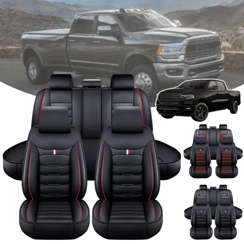 For Dodge Ram 1500 2500 3500 2009-2020 2021 2022 2023 Pickup Trucks Car Seat Covers Full Set PU Leather Front Rear Cushion Non-slip Pad Mat Waterproof - For Mother Father Lover Friend Christmas Valentine Gift