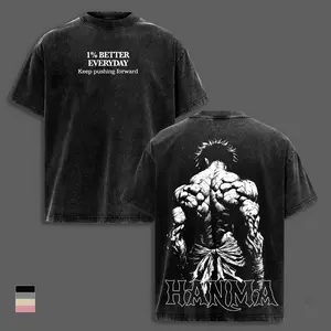 Baki Hanma Anime Gym Tee, 1% Better Every Day Workout Graphic T-Shirt, Vintage Washed Oversized Pump Cover, Heavyweight Cotton Muscle Training Streetwear Shirt, Fitness Tank Unisex Fan Gift Gym Merch