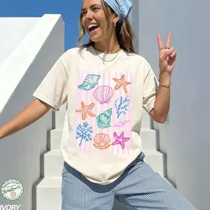 Seashell Shirt, Beach Shirt, Summer Graphic Tee, Ocean Lover, Sea Shell Tee, Summer Vacation Tshirt, Womens Beach Shirt 2K8NW