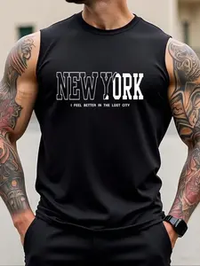 Men's Letter Print Tank Top, Regular Fit Casual Sleeveless Top for Summer, Men's Clothes for Daily Wear, Menswear, Socks