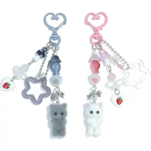 Cute Pink Keychain,Fuzzy Cat Keychain Aesthetic Y2K KeychainStylish KeychainsAccessories Charms
