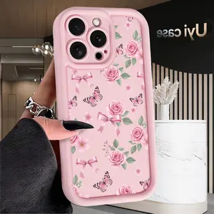 Rose & Butterfly Kiss Soft Case for iPhone 17 Air 16 Pro Max 15 Plus 14 13 12 11 X Shockproof Drop Protection Rugged Durable Silicone Cover Anti-Scratch Festive Design Perfect Fit