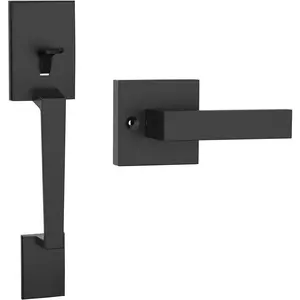 Matte Black Front Door Handle No Lock Exterior Door Handle Set with Reversible Lever, Entry Door Handleset for Right & Left-Handed Doors