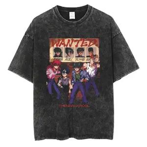 YuYu Hakusho Manga Graphic T Shirt Harajuku Hip Hop T-shirt Vintage Washed Streetwear Men Women Clothes 100% Cotton Tee Shirt