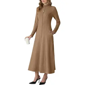 GRECERELLE Women's 2026 Fall Winter Casual Mock Neck Long Sleeve Flared Maxi Sweater Dress with Pockets (XS - 3XL)