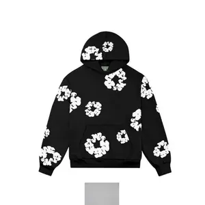 Made in USA Denim Flower Hoodie - Black, Gray, Green, Youth Puff Print Set - Sweatshirt, Pants, Jogging Hoodie & Track Suit Dress Outfit Clothes Shorts Elegant Formal Sweater Casual Cotton Man Menswear Gamis Floral Long Sleeve