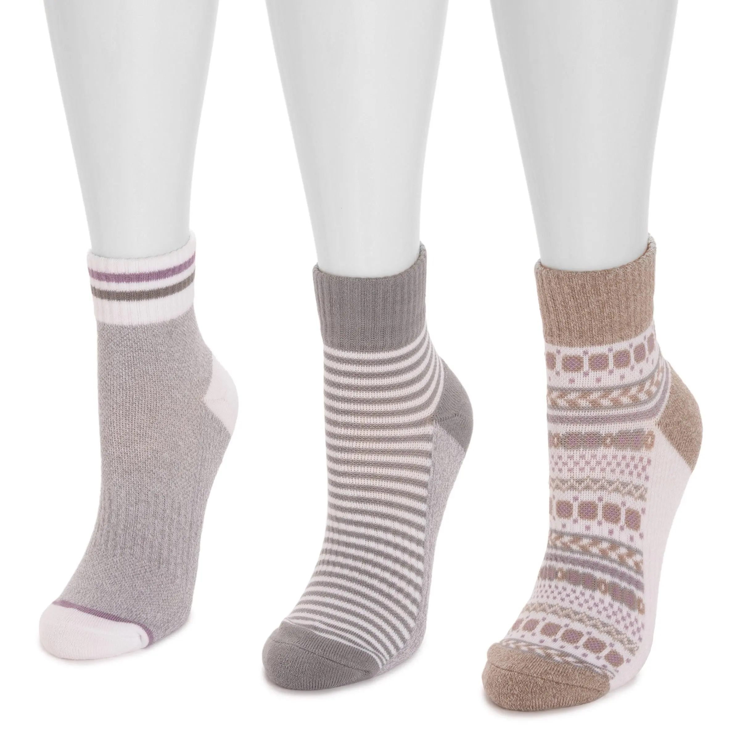 Women's 3-Pack Set All-Cotton Compression Ankle Socks - Quarter Crew, Stretchy Soft Fabric, Timberwolf Grey, Fits Most, Casual Everyday Wear, 3-Pack Set Ankle Socks, All-Cotton Ankle Socks